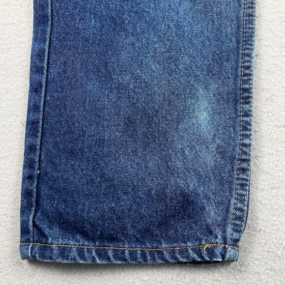 Levis 505 Orange Tab Mid Rise Dark Wash Distressed Denim‎ Blue Jeans Mens 36x32 - Picture 6 of 16